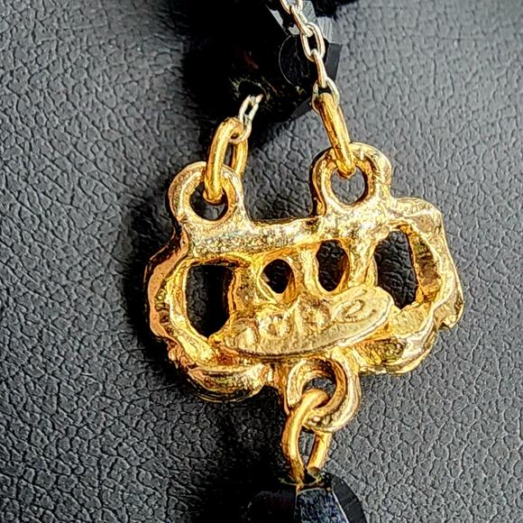 Vintage Hobé Bib Necklace Black Faceted & Aqua Bowtie Glass Beads 1950s - Picture 4 of 8